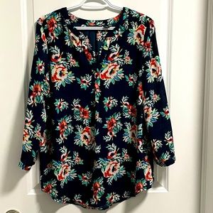 Cynthia Rowley Blouse Size M navy floral print
